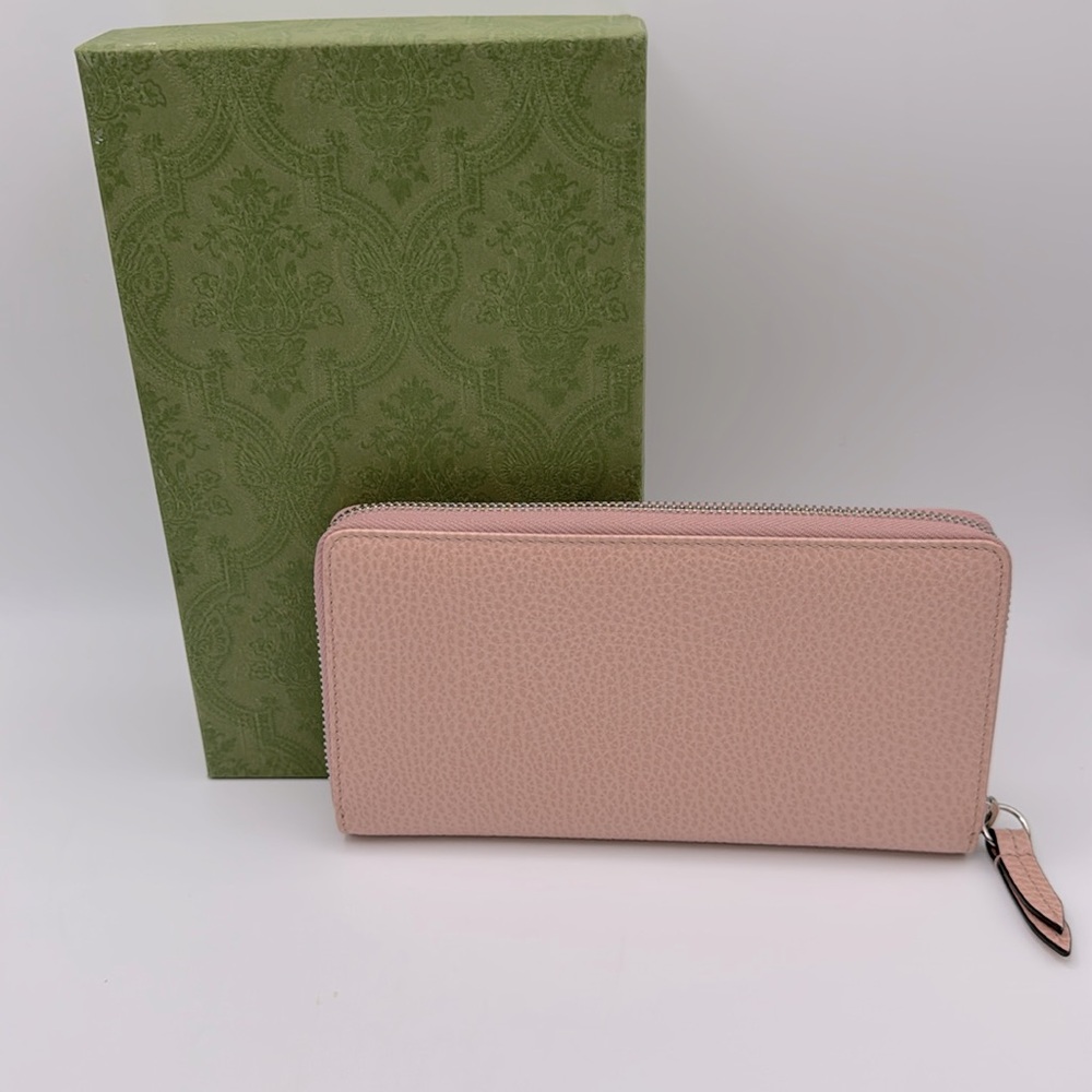 NEW GUCCI GG MARMONT PINK ZIP AROUND LEATHER WALLET BOX! - Picture 8 of 16